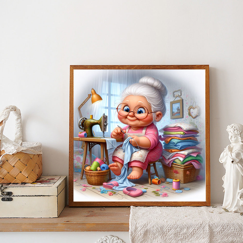 Diamond Painting-DIY Full Round Drill Old Lady With Tulips