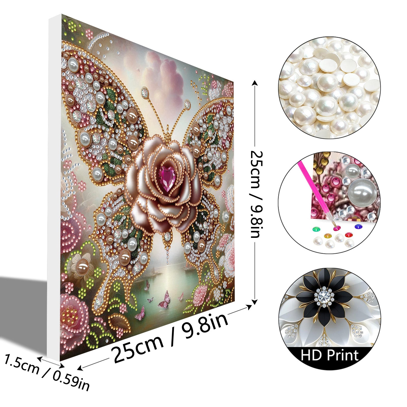 DIY Pearl Painting Butterfly for Home Wall Decor with Frame(25x25cm)