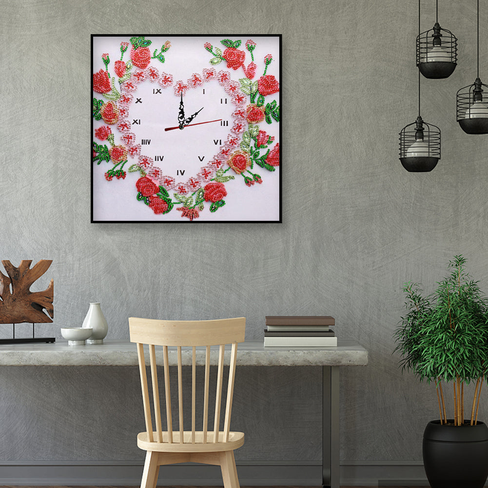 Diamond Painting-DIY Crystal Rhinestone Rose Clock(35*35 CM)