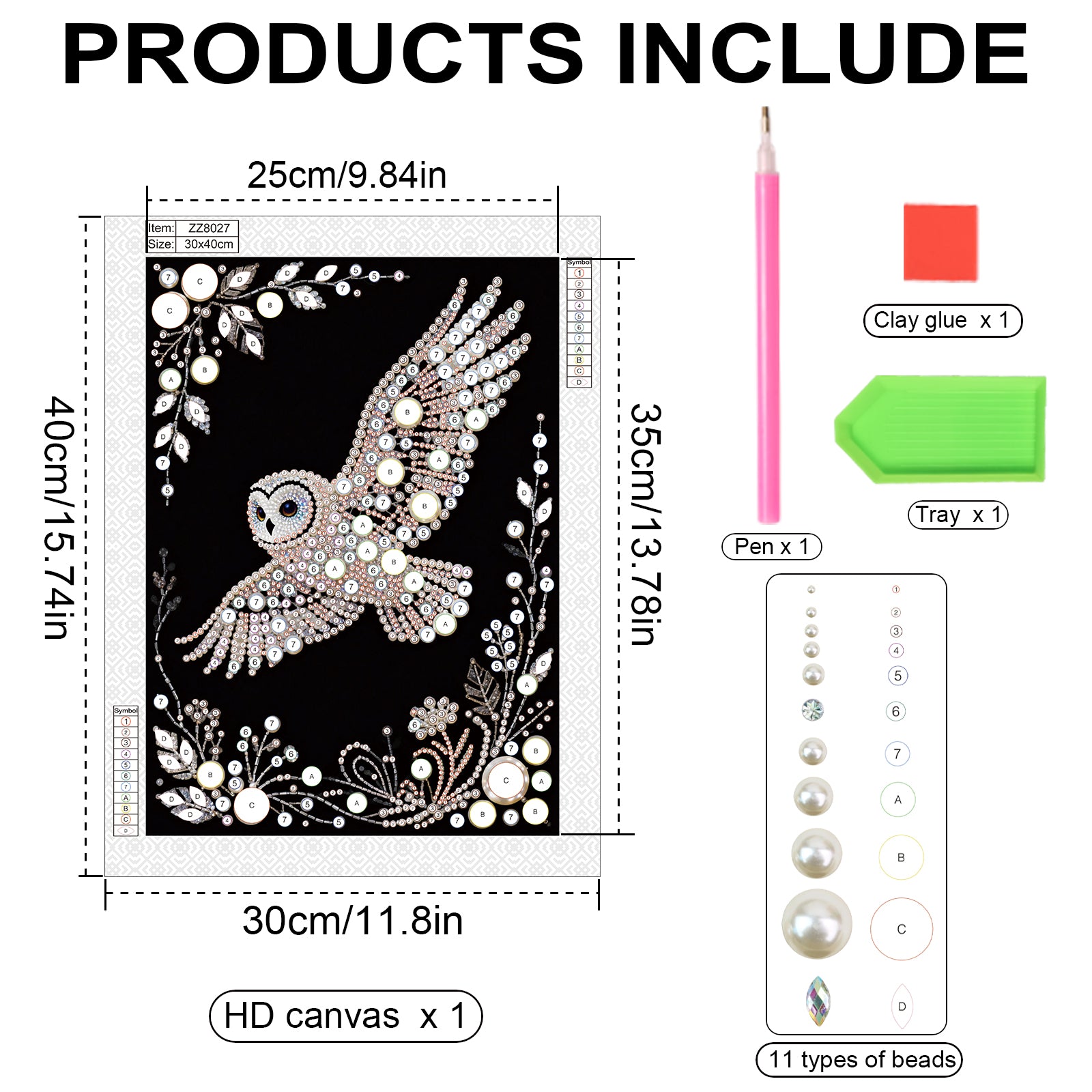 Diamond Painting-DIY Special Shaped Drill Pearl Painting Owl(30x40cm)