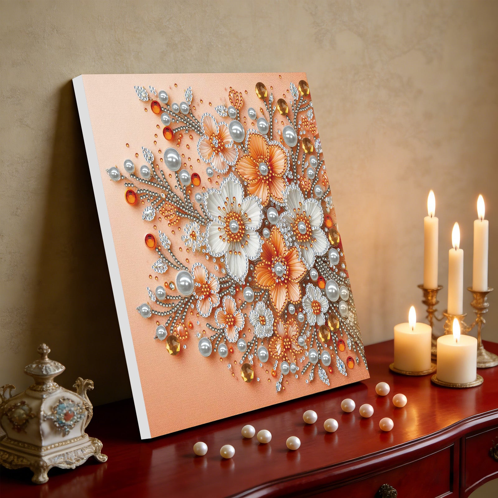 DIY Pearl Painting Plum Bossom for Home Wall Decor with Frame(25x25cm)