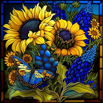 Diamond Painting-5D Full Round Drill Stained Glass Sunflower (35*35 CM)
