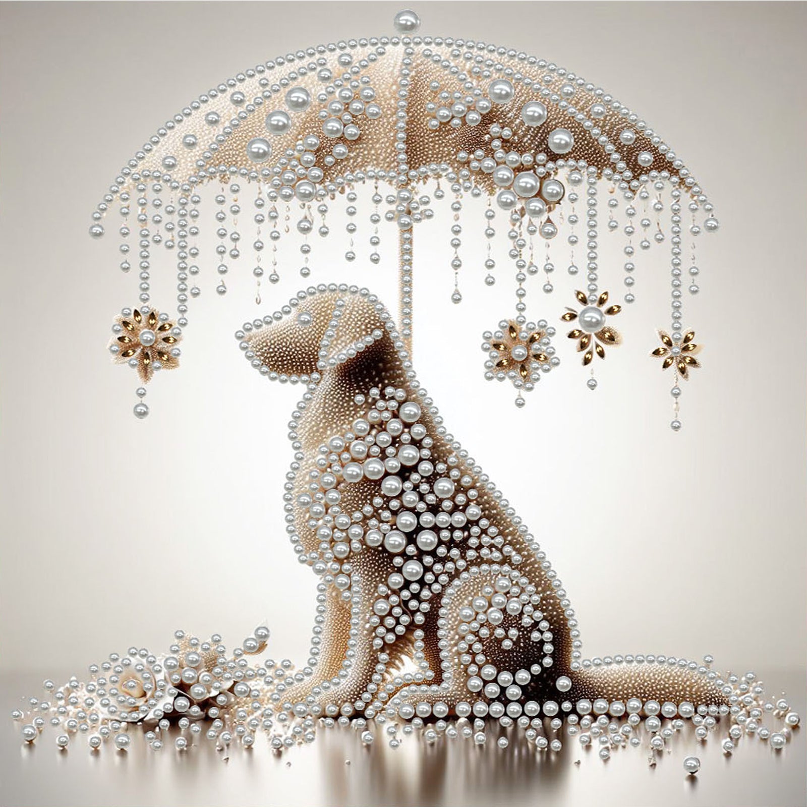 DIY Pearl Painting Dog under the Umbrella for Home Wall Decor with Frame(30x30cm)