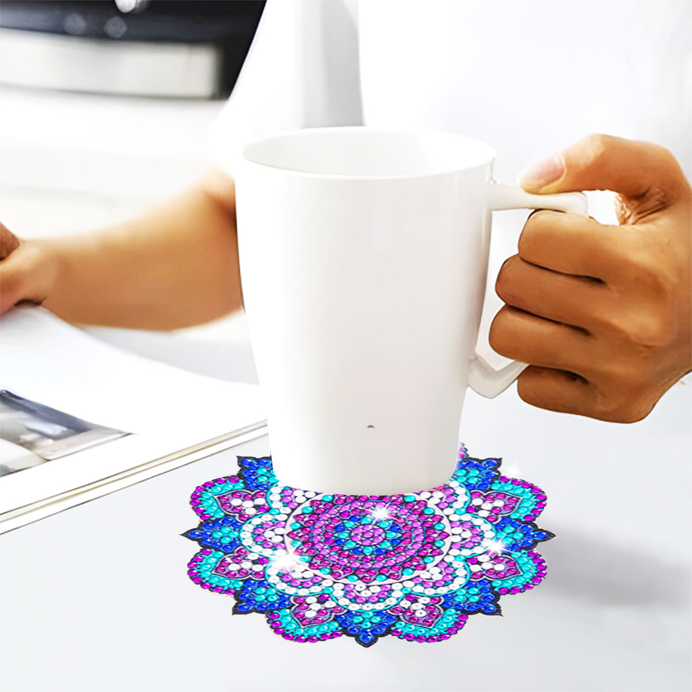 6Pcs/set Diamond Painting Mandala Coaster Cup Cushion with Rack Cup Pad Decor