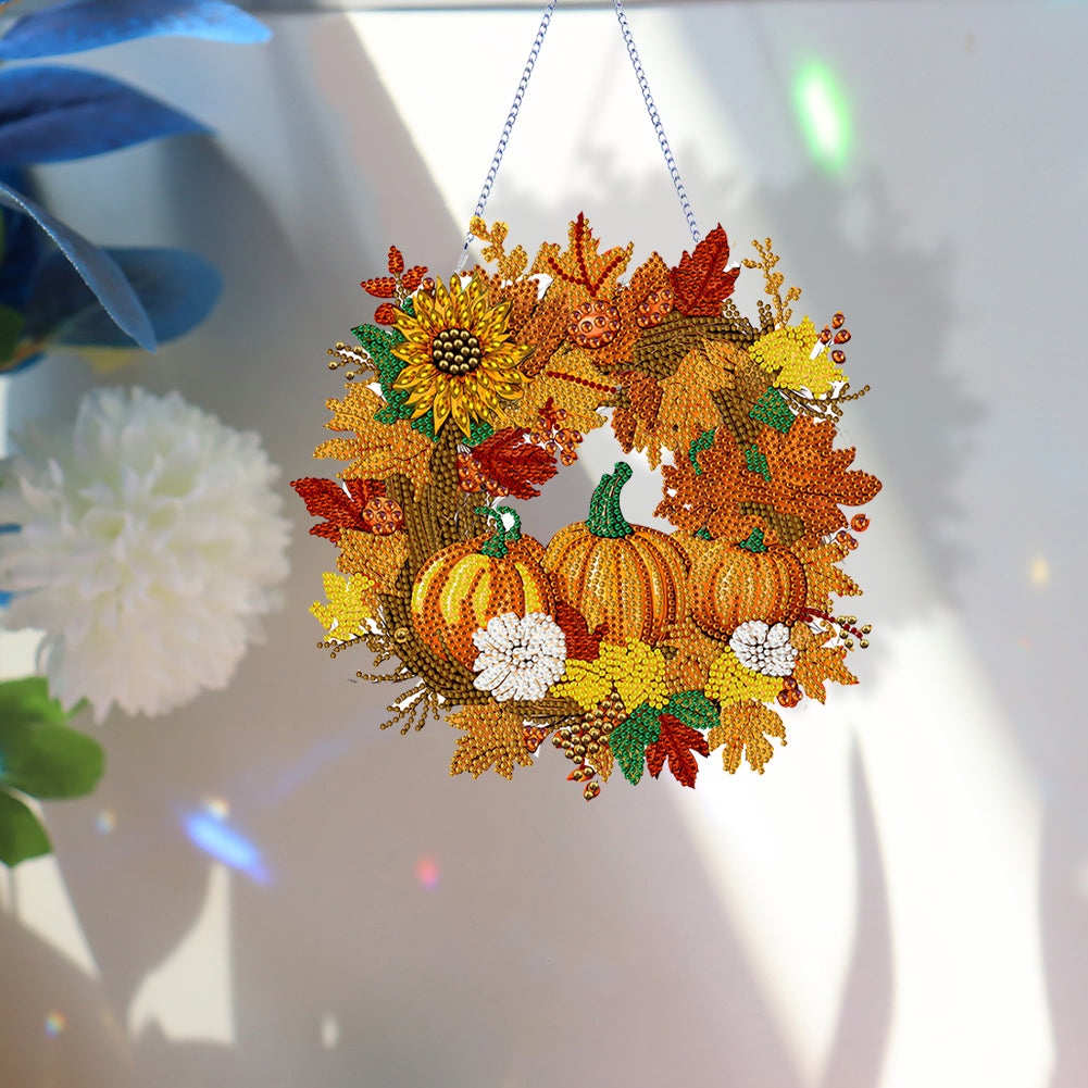Diamond Painting Thanksgiving Pumpkin Wreath Pendant