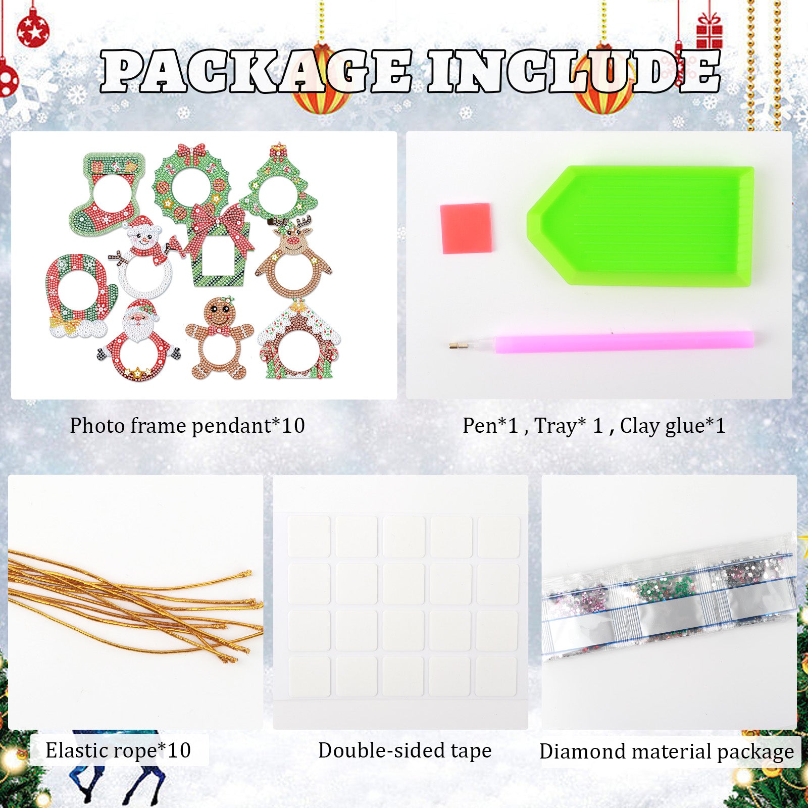 10Pcs Diamond Painting Home Christmas Tree Decoration Photo Frame Pendant