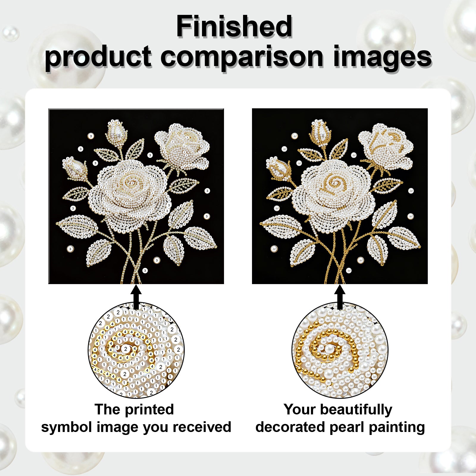 DIY Pearl Painting Rose for Home Decor with Frame(25x25cm)