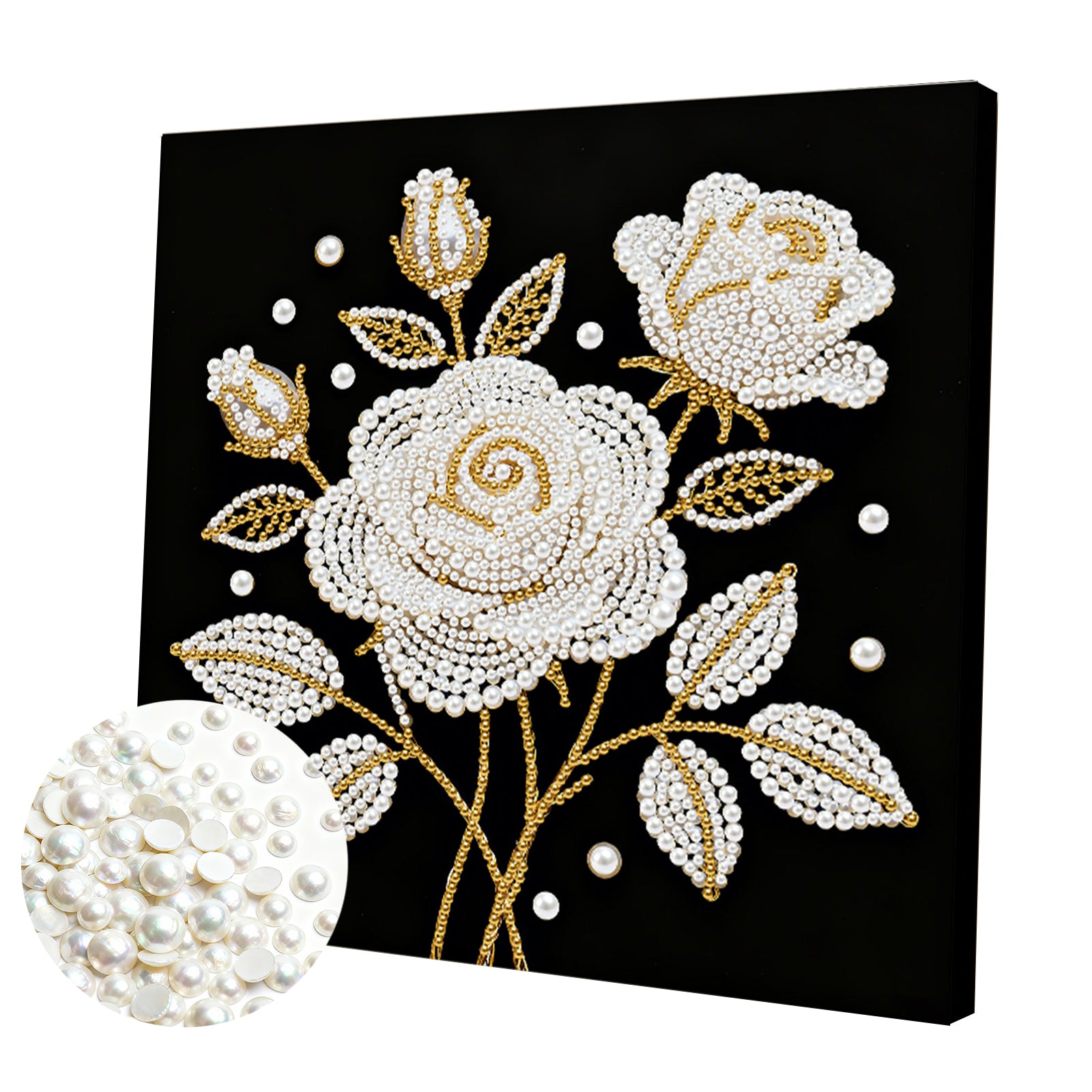 DIY Pearl Painting Rose for Home Decor with Frame(25x25cm)