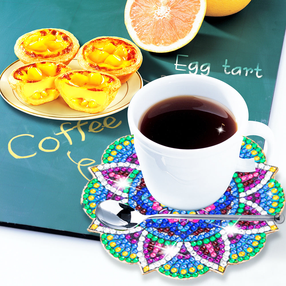 6Pcs/set Diamond Painting Mandala Coaster Cup Cushion with Rack Cup Pad Decor