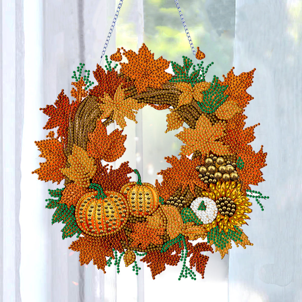 Diamond Painting Thanksgiving Pumpkin Wreath Pendant