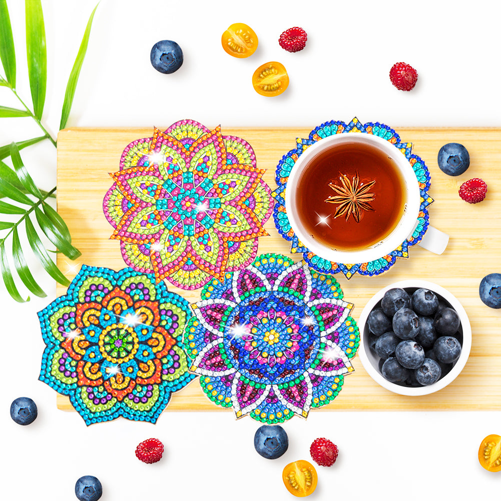6Pcs/set Diamond Painting Mandala Coaster Cup Cushion with Rack Cup Pad Decor