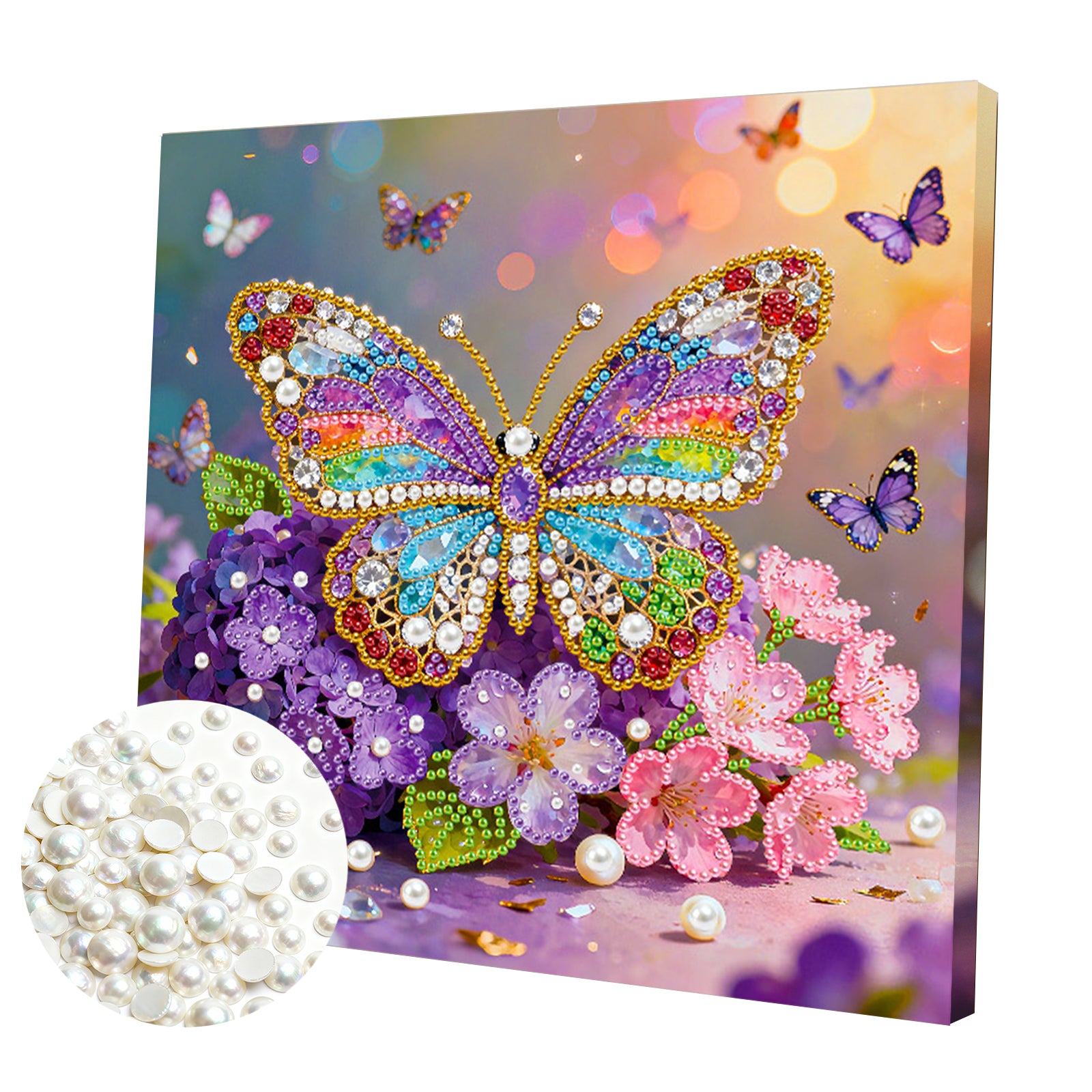 DIY Pearl Painting Butterfly for Home Decor with Frame(25x25cm)