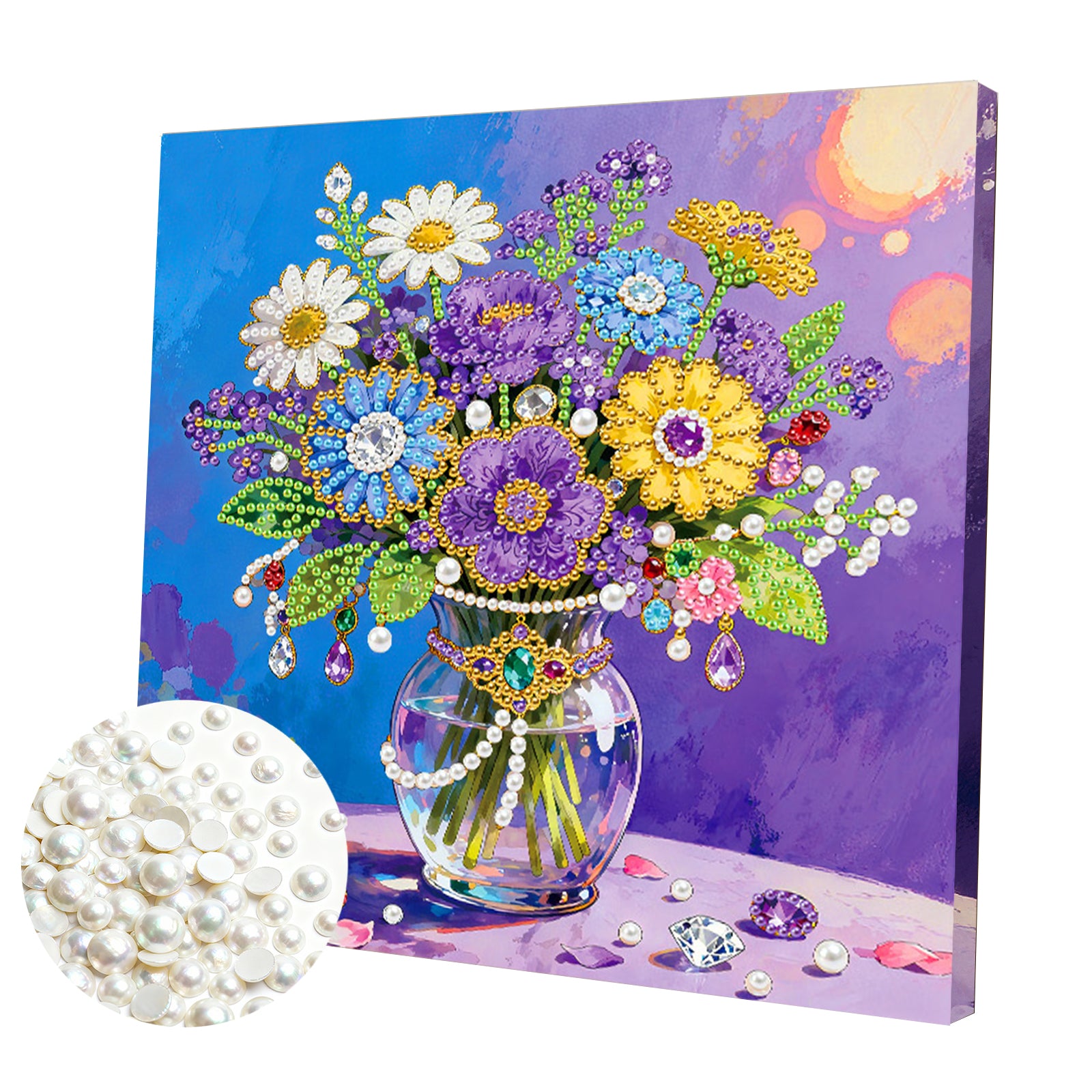 DIY Pearl Painting Colorful Vases for Home Decor with Frame(25x25cm)