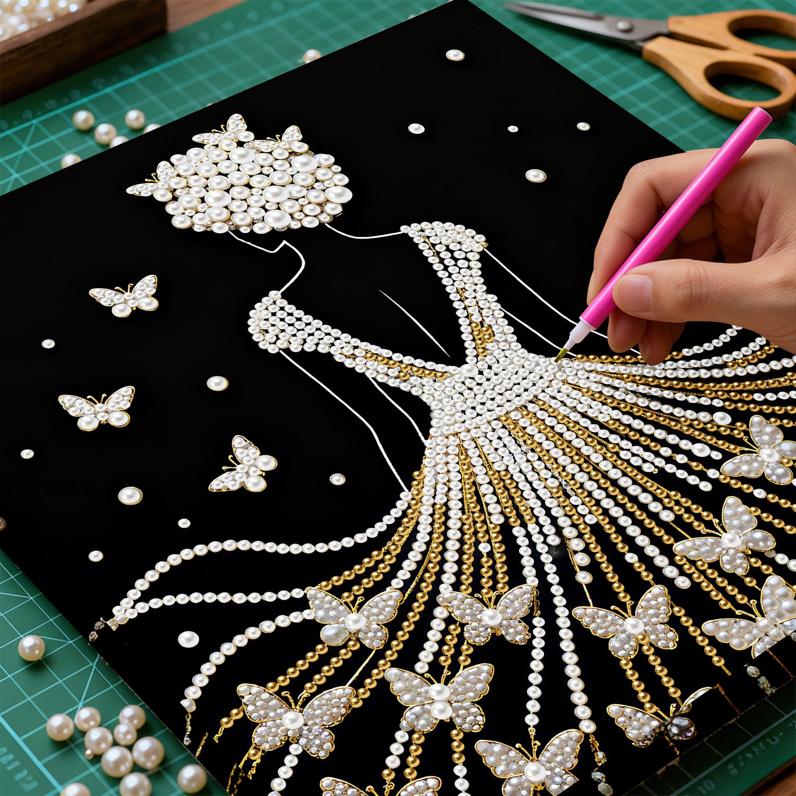 DIY Pearl Painting Beauty for Home Decor with Frame(25x25cm)