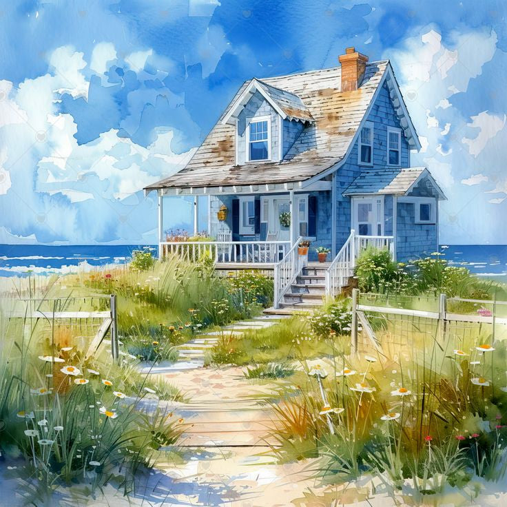 Diamond Painting-DIY Full Round Drill Summer Beach House