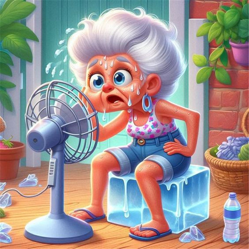 Diamond Painting-DIY Full Round Drill Old Lady Enjoying The Cool