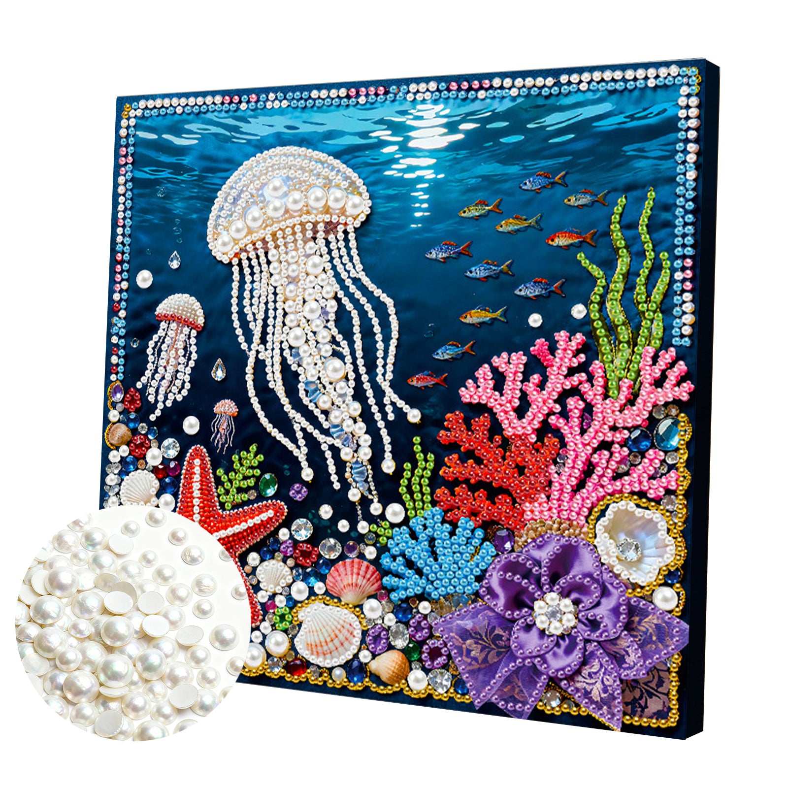 DIY Pearl Painting Jellyfish for Home Decor with Frame(25x25cm)