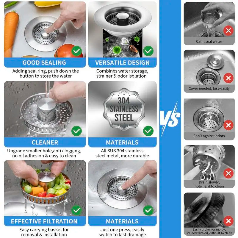 🔥 Last Day  🔥3 in 1 Kitchen Sink Drain Strainer Kitchen Gadgets