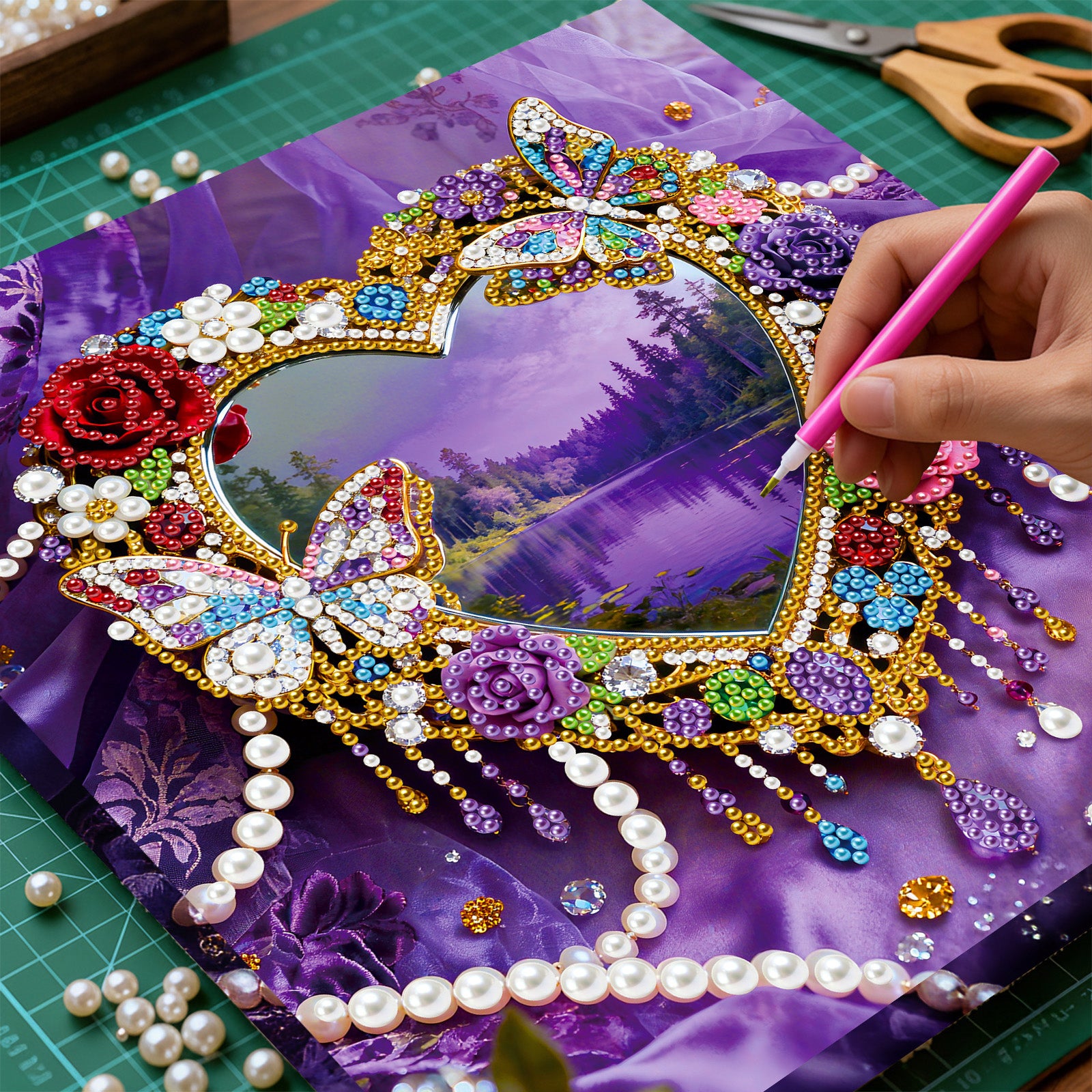 DIY Pearl Painting Love for Home Decor with Frame(25x25cm)