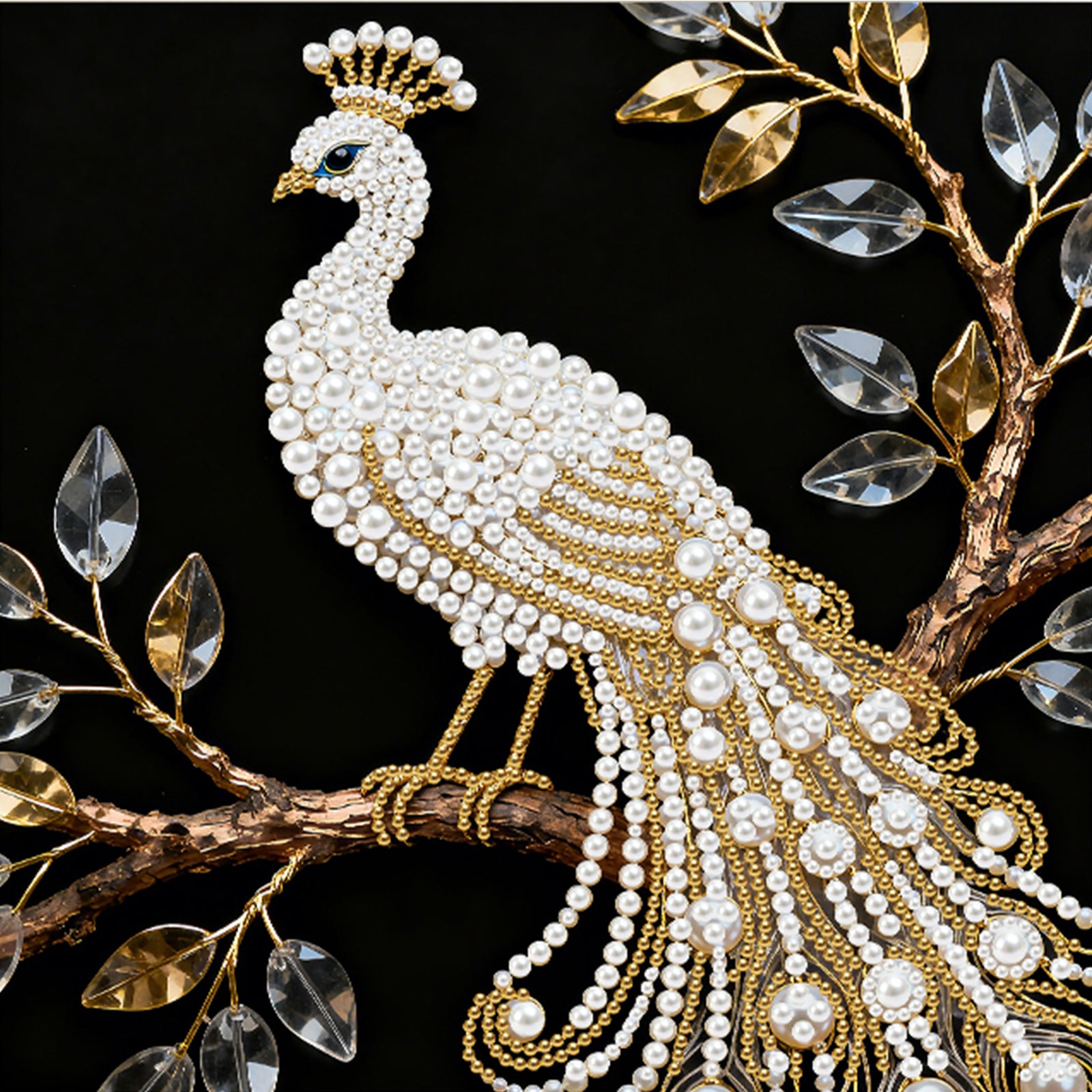 DIY Pearl Painting Peacock for Home Decor with Frame(25x25cm)