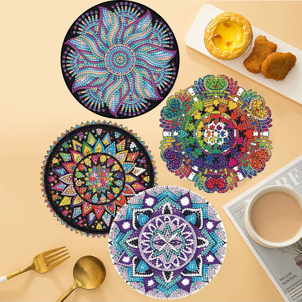 4PCS Diamond Painted Mandala Placemats Insulated Dish Mats Comes with Mats