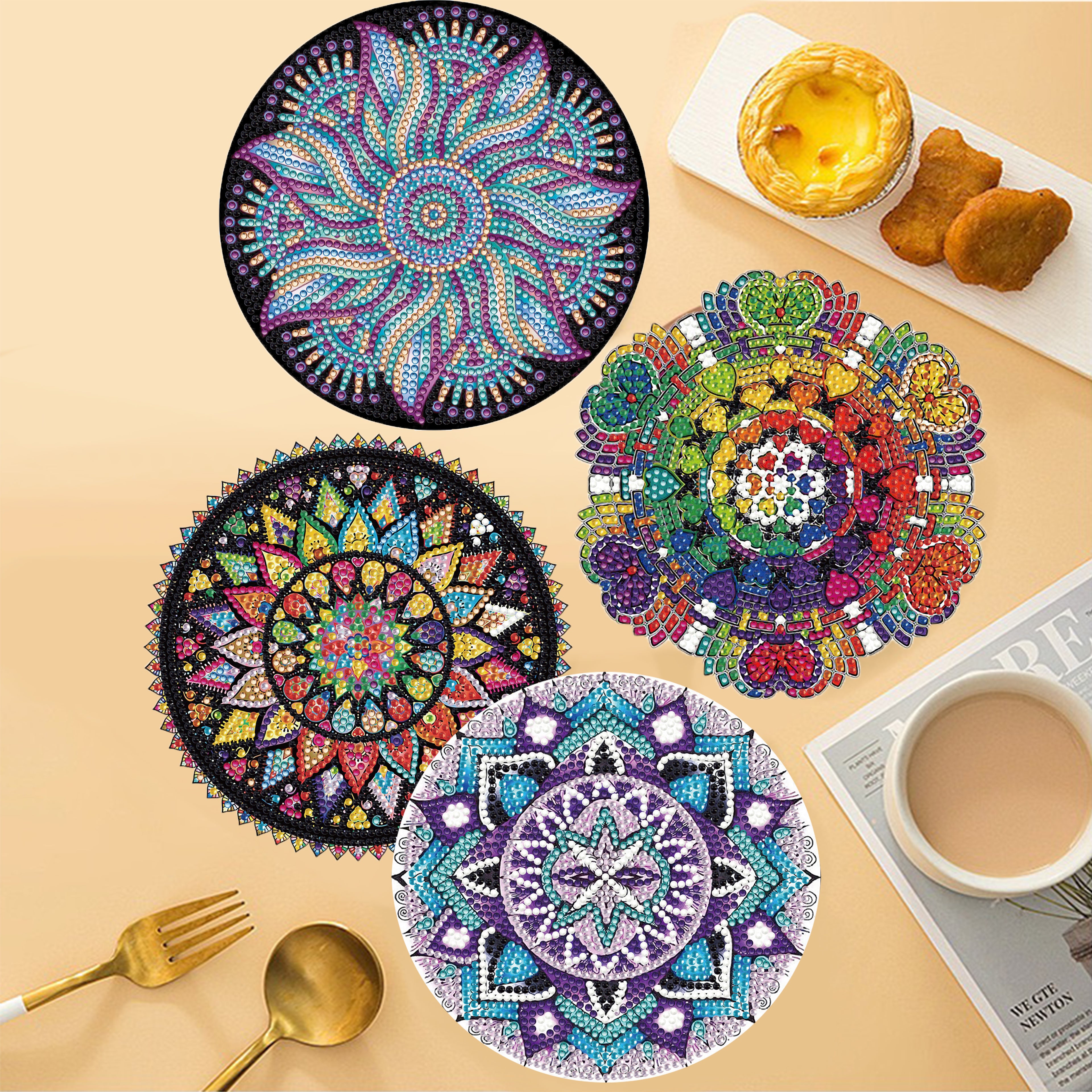 4PCS Diamond Painted Mandala Placemats Insulated Dish Mats Comes with Mats