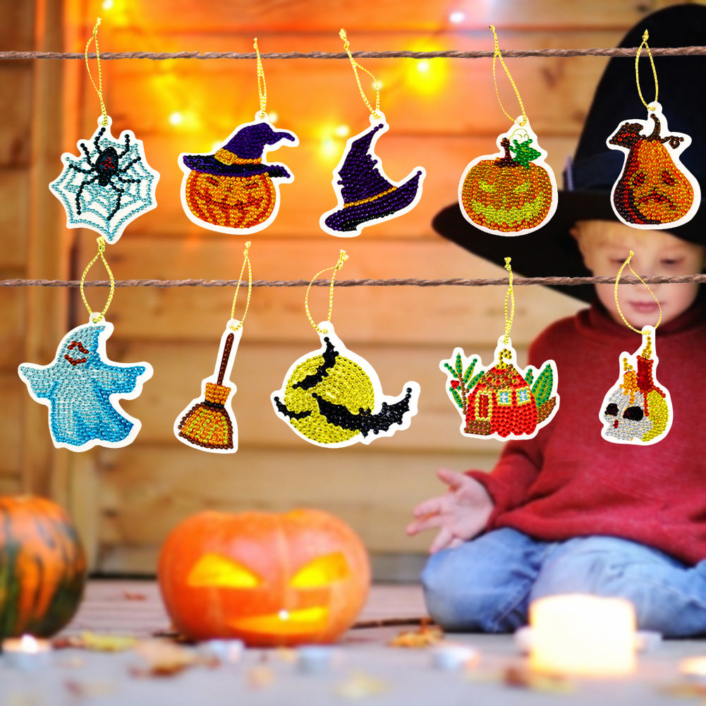 10pcs Halloween DIY Diamond Painting Pendant Full Drill Mosaic Ornament Kit