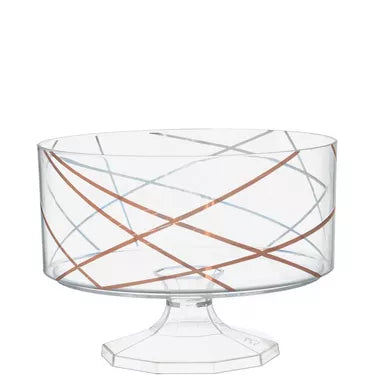 Metallic Rose Gold Abstract Lines Clear Plastic Trifle Container, 40oz