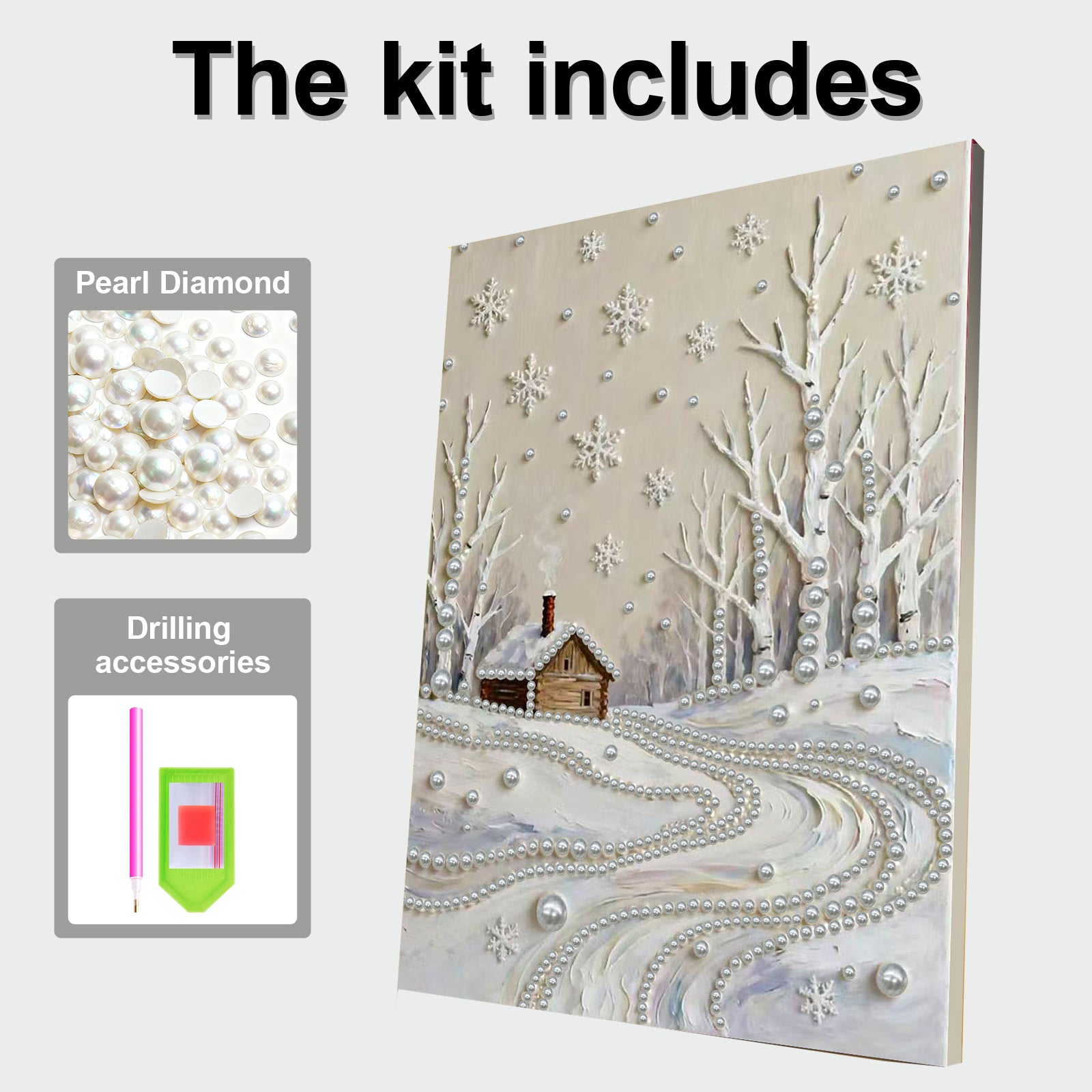 DIY Pearl Painting Winter Snow Scene for Home Wall Decor with Frame(40x30cm)