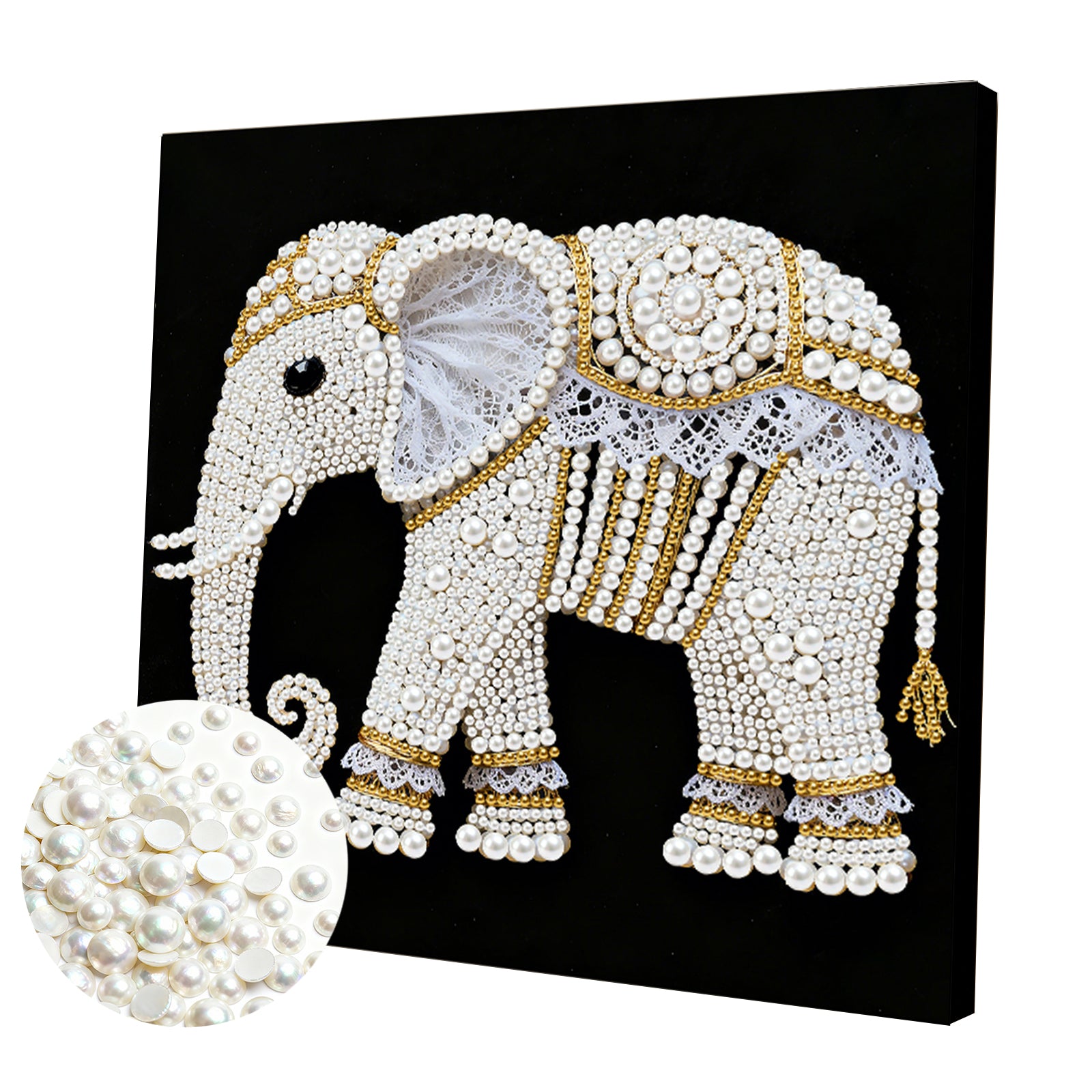 DIY Pearl Painting Elephant for Home Decor with Frame(25x25cm)