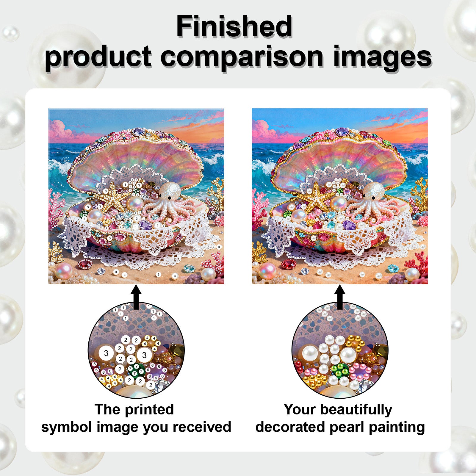 DIY Pearl Painting Seashell with Frame for Home Wall Decor(25x25cm)