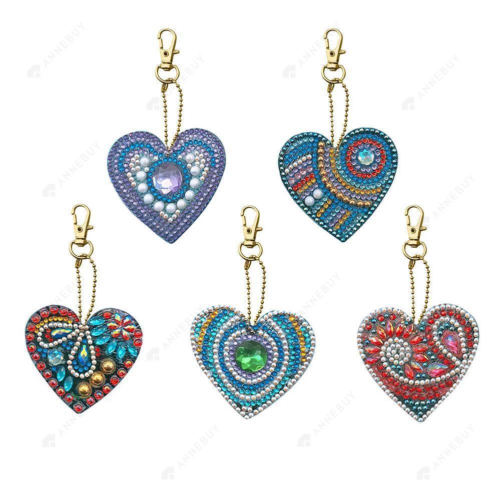 DIY Diamond Painting Keychain-5pcs/set DIY Full Drill Crystal Rhinestone Love Heart Diamond Painting Keychain Pendant