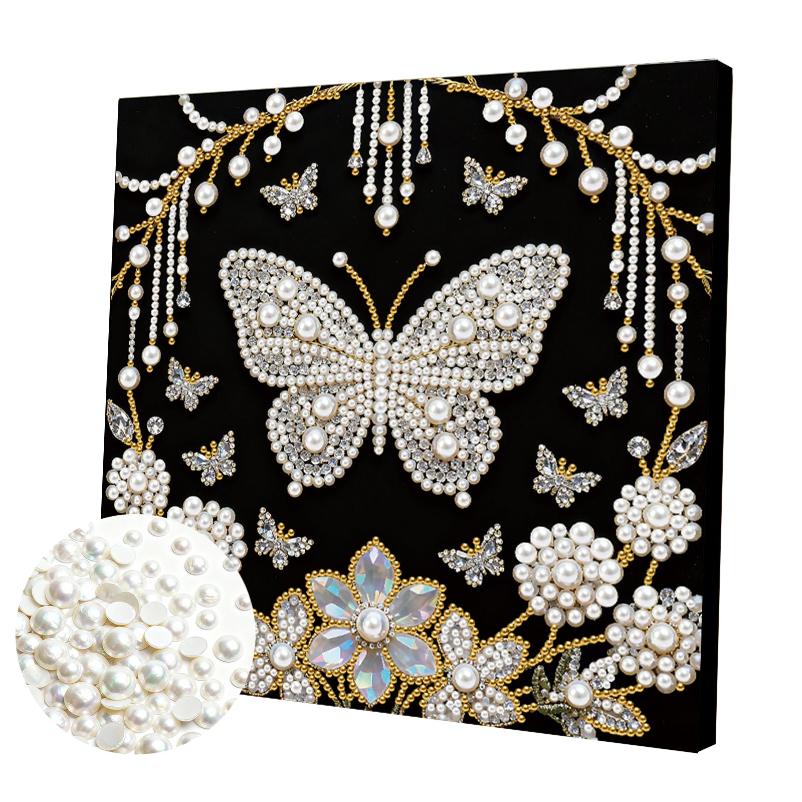 DIY Pearl Painting Butterfly for Home Decor with Frame(25x25cm)