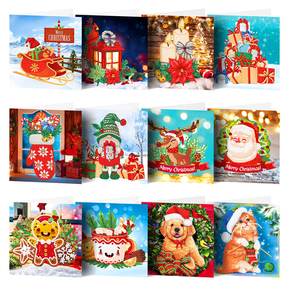 Diamond Painting -DIY 12pcs Christmas Greeting Cards Holiday Party Cards