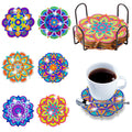 6Pcs/set Diamond Painting Mandala Coaster Cup Cushion with Rack Cup Pad Decor