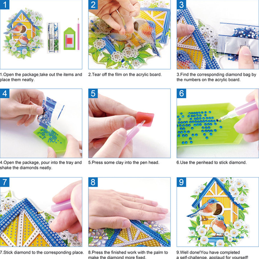 12Pcs Diamond Painting Acrylic Christmas Goblin Hanging Kits for Christmas Tree