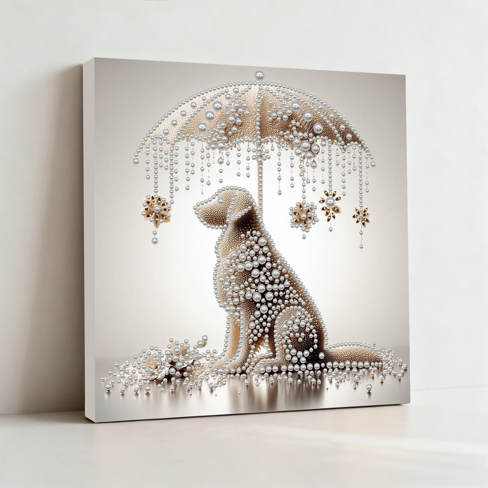 DIY Pearl Painting Dog under the Umbrella for Home Wall Decor with Frame(30x30cm)