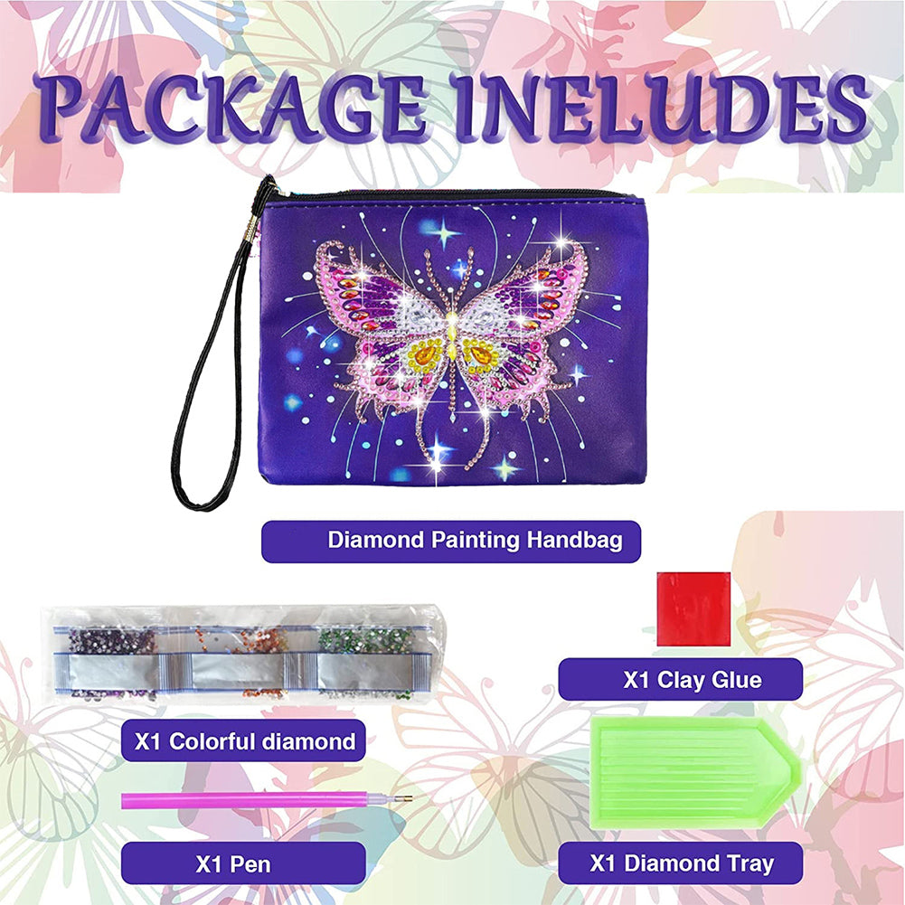 Diamond Painting Butterfly Single Side PU Cosmetic Bag Ladies Clutch