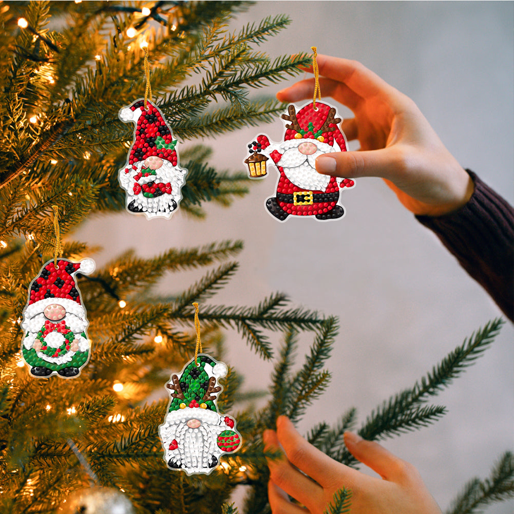 12Pcs Diamond Painting Acrylic Christmas Goblin Hanging Kits for Christmas Tree
