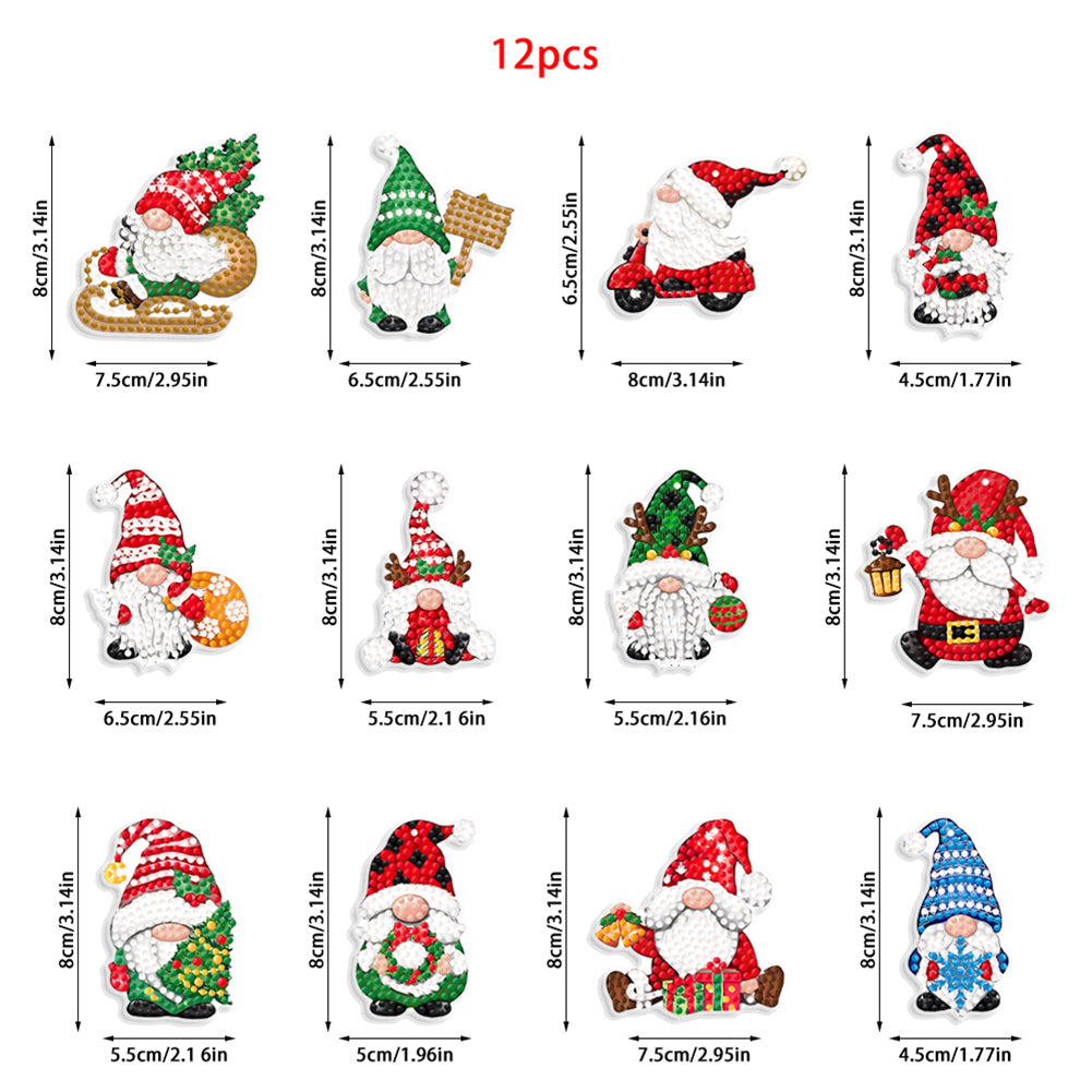 12Pcs Diamond Painting Acrylic Christmas Goblin Hanging Kits for Christmas Tree