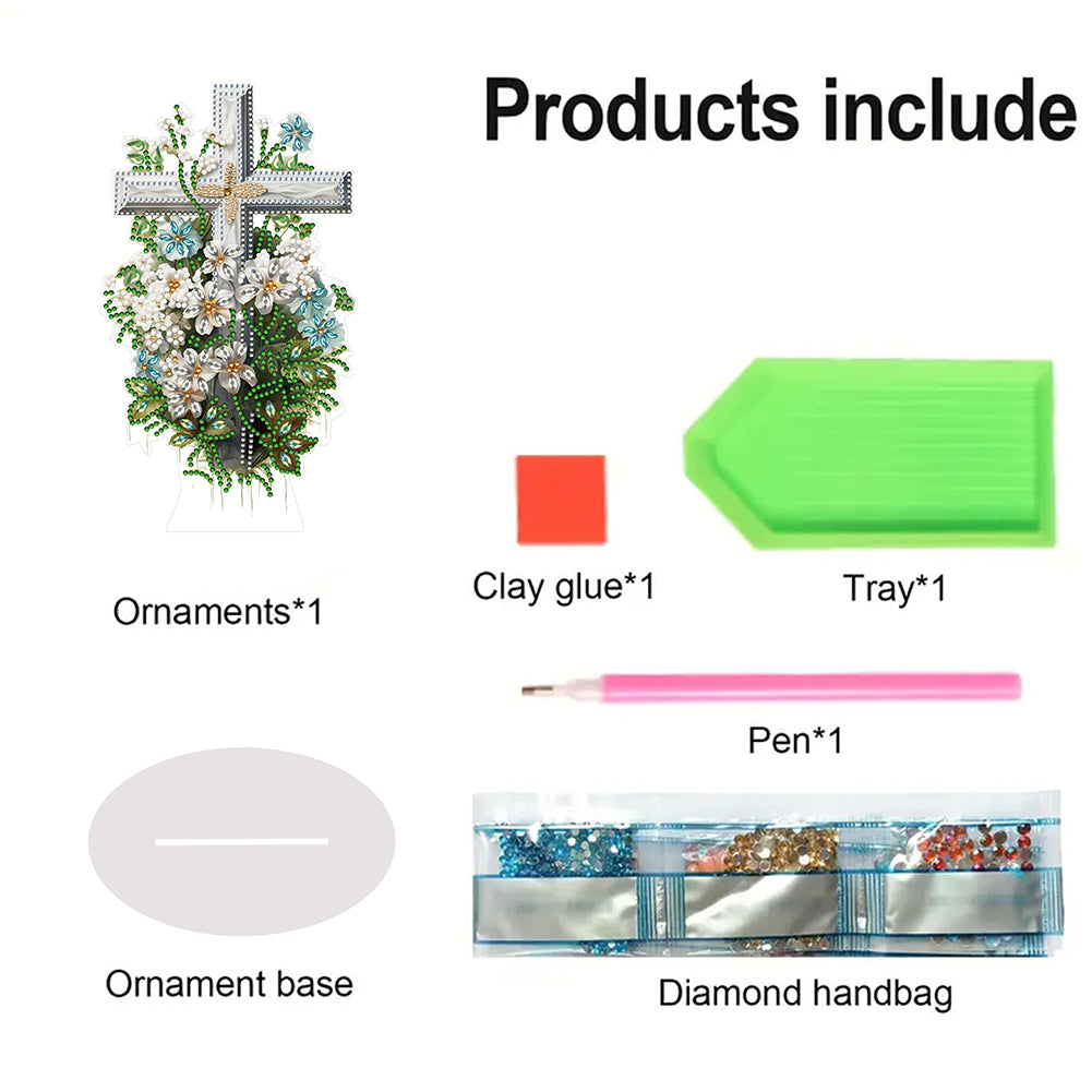 Diamond Painting Acrylic Flower Cross Diamond Painting Ornament Kits