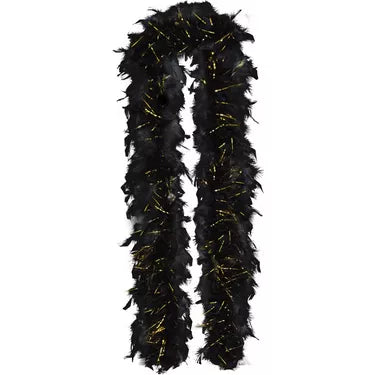 Gold Tinsel Black Feather Boa