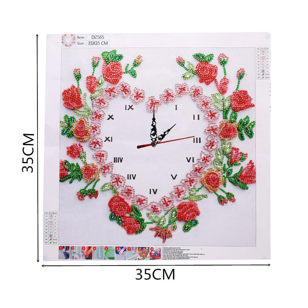 Diamond Painting-DIY Crystal Rhinestone Rose Clock(35*35 CM)