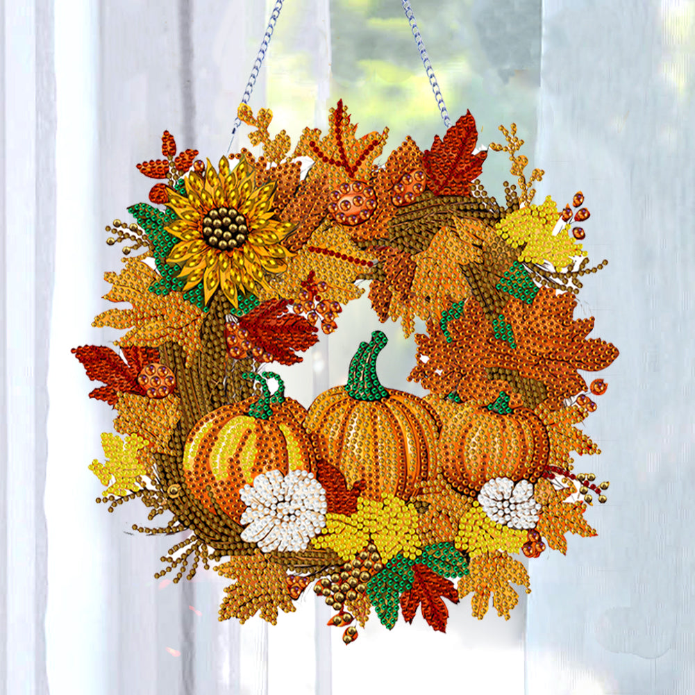 Diamond Painting Thanksgiving Pumpkin Wreath Pendant
