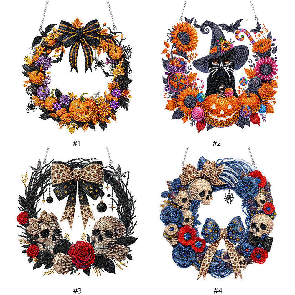Diamond Painting Acrylic Halloween Pumpkin Wreath Hanging Pendant Kit for Decoration