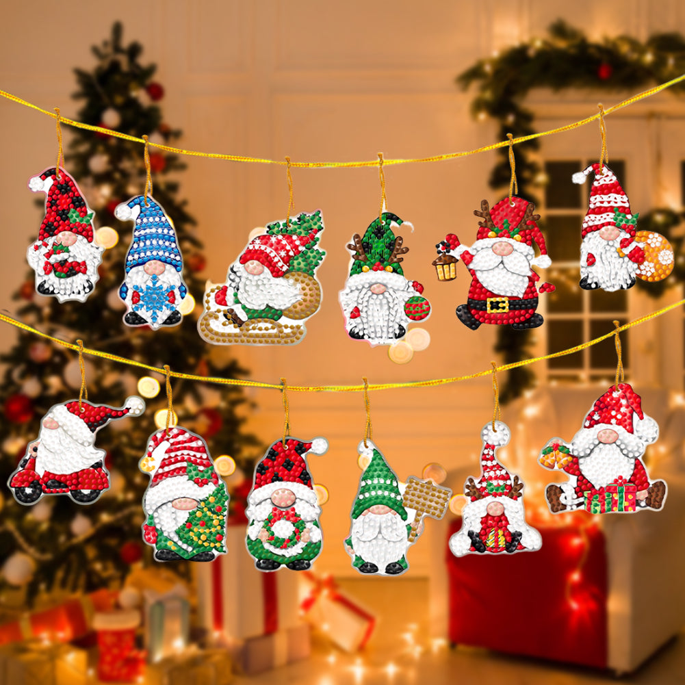 12Pcs Diamond Painting Acrylic Christmas Goblin Hanging Kits for Christmas Tree