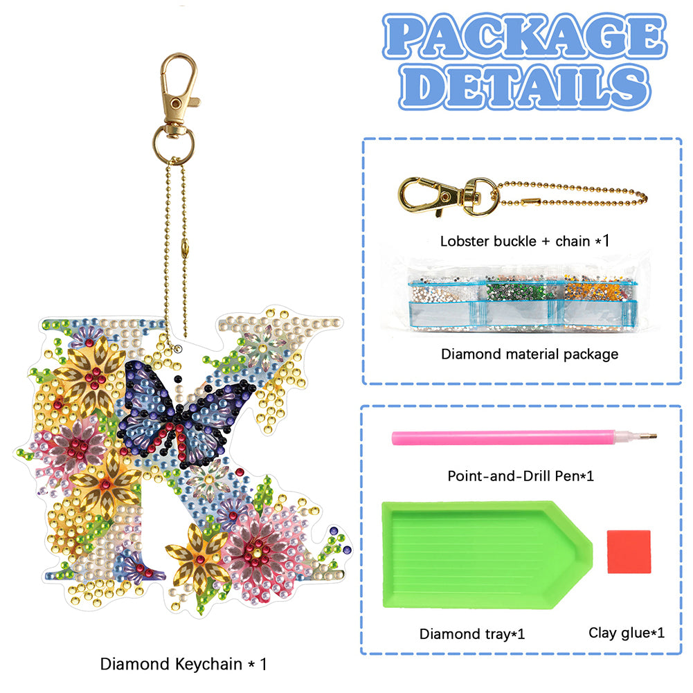 1Pc DIY Diamond Painting Lettter Keychain