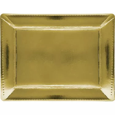 Metallic Gold Rectangular Paper Platters, 12in x 16in, 2ct