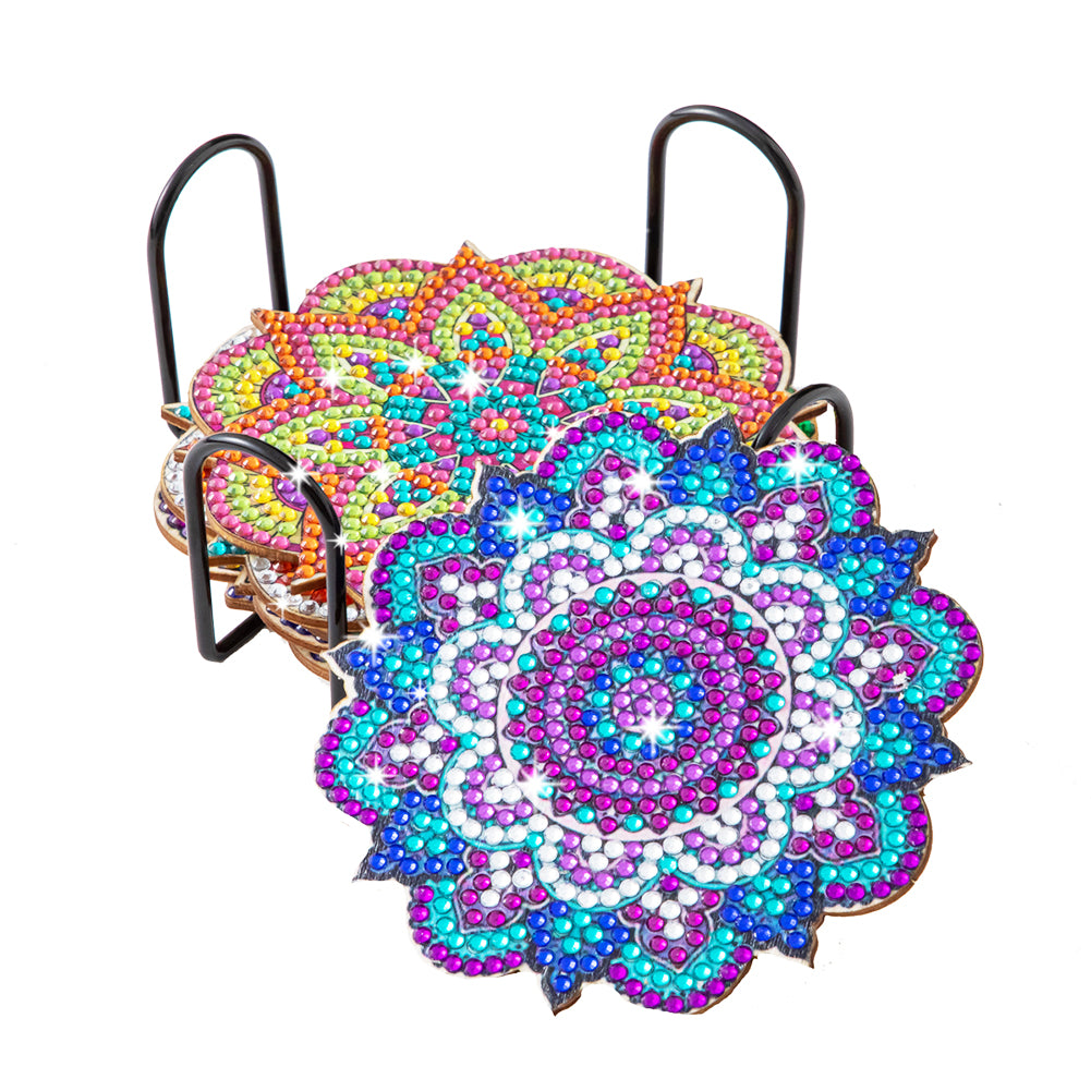 6Pcs/set Diamond Painting Mandala Coaster Cup Cushion with Rack Cup Pad Decor