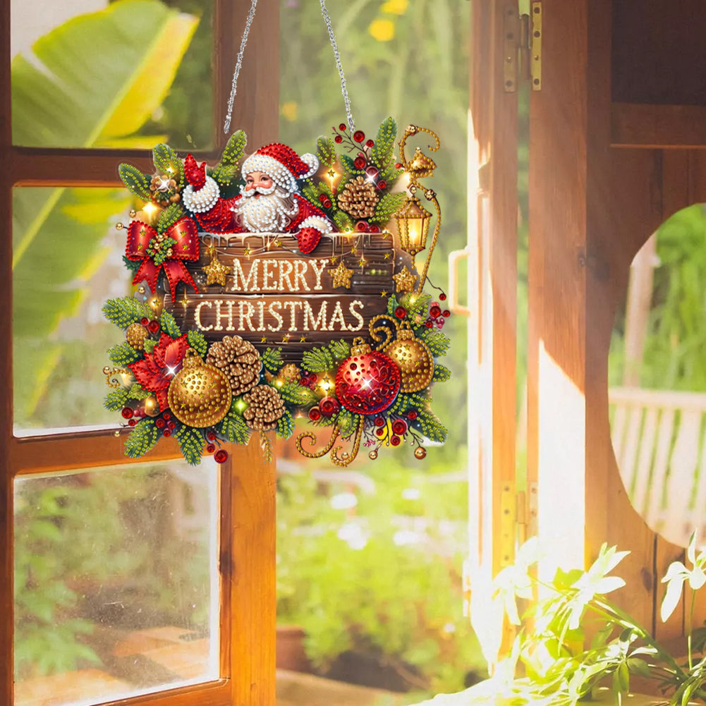 Diamond Painting Wooden Xmas Santa Claus Diamond Art Pendant